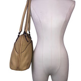 Tignanello Women’s Beige Genuine Leather Pebbled Shoulder Bag With Zip Closure