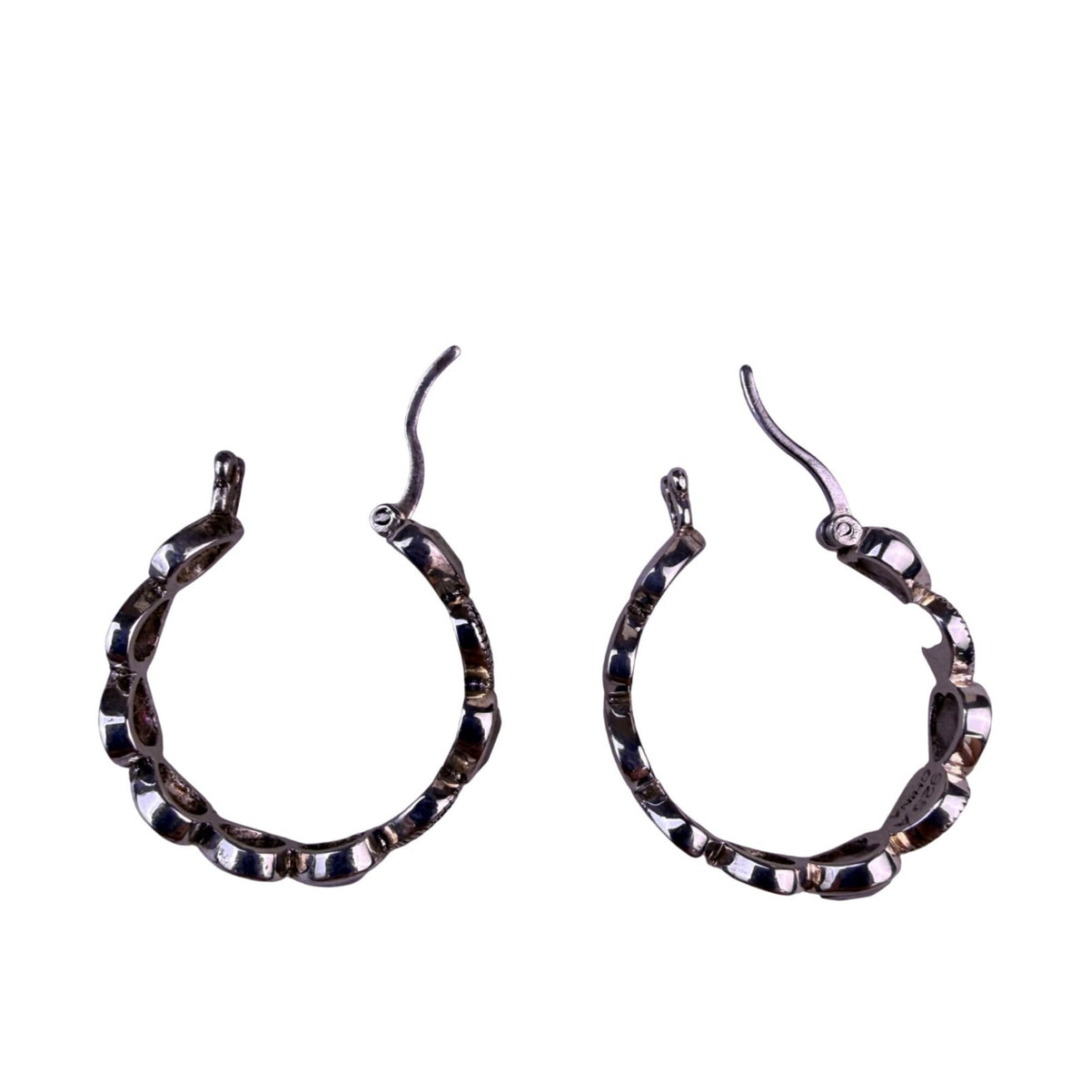 Lord & Taylor Womens Sterling Silver Heart Hoop Earrings Marcasite