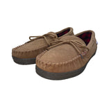 Pedoqu Men’s Brown Suede Red Plaid Flannel Lining Moccasin Slippers Size 9US