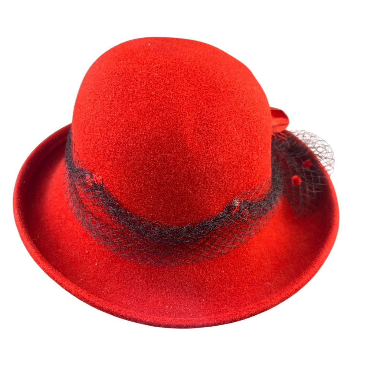 Street Smart Womens Red Wool Vintage Hat With Floral & Net Accent OS