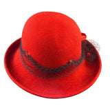 Street Smart Womens Red Wool Vintage Hat With Floral & Net Accent OS