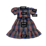 Crewcuts Girls Navy Multicolor Plaid Polyester Puff Sleeve Party Dress Size 7