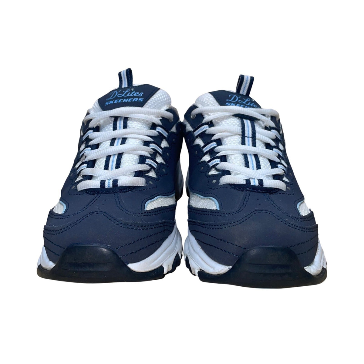 Skechers Women’s Navy & White Leather Rhinestone D’Lites Sneakers Size 7