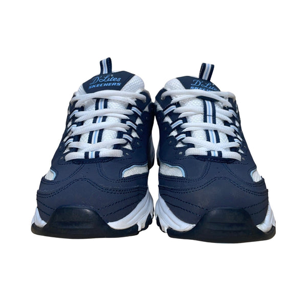 Skechers Women’s Navy & White Leather Rhinestone D’Lites Sneakers Size 7