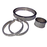 Silver Tone Womens Glittery Metal Earrings Bracelet & Ring Jewelry Set