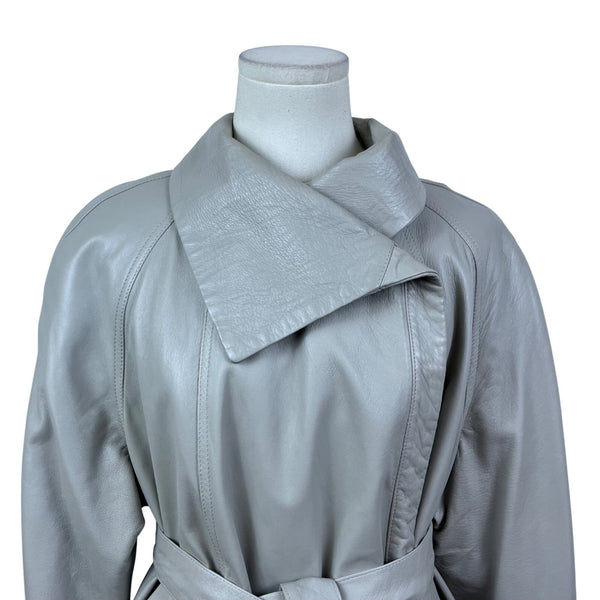 David 2 Women's Gray Genuine Leather Belted Jacket Wide Collar Coat Sz 40