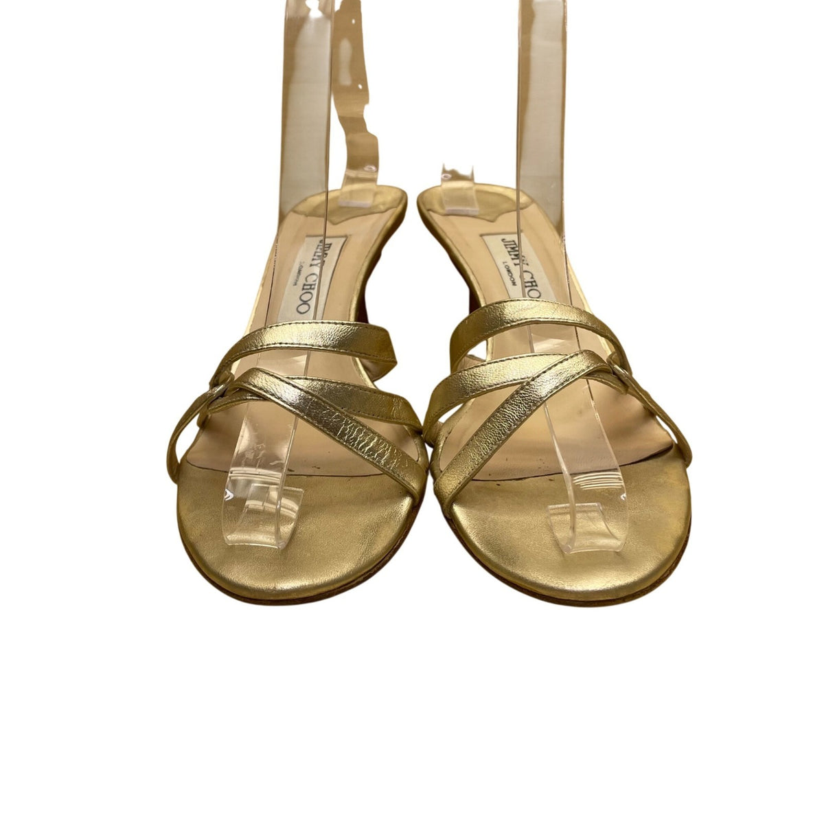 Jimmy Choo Women’s Gold Leather Strappy Open Toe heeled Sandals Size 38