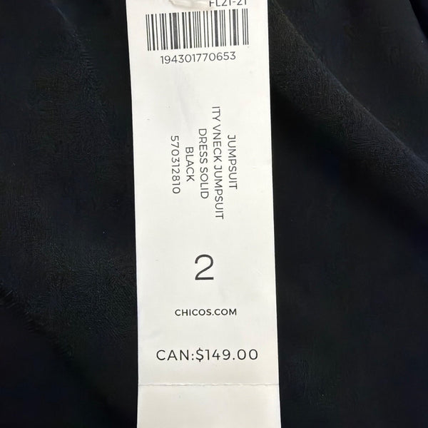 Chicos Womens Black Faux-Wrap Tie-Belt Jumpsuit Size 2 (12/14 )