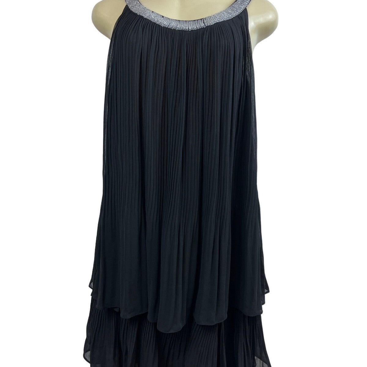 Loranzo Romanza Womens Black Pleated Dress With Beaded Neckline Size 38