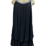 Loranzo Romanza Womens Black Pleated Dress With Beaded Neckline Size 38