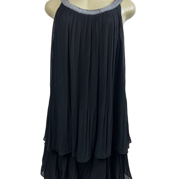 Loranzo Romanza Womens Black Pleated Dress With Beaded Neckline Size 38