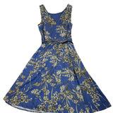 London Times Womens Blue Gold Floral Sleeveless Belted Midi Dress Size 10 - New