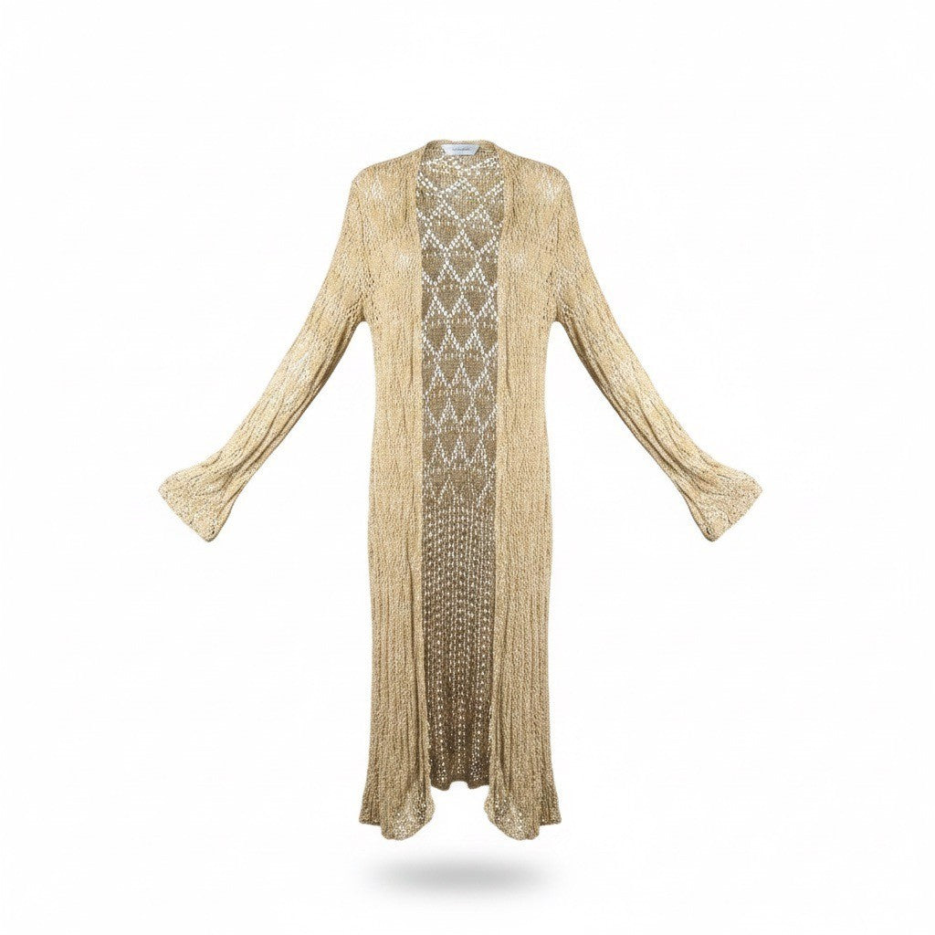 John Paul Richard Womens Gold Long Open Cardigan Lightweight Boho Chic Size S
