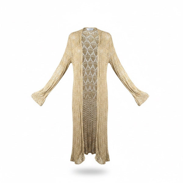 John Paul Richard Womens Gold Long Open Cardigan Lightweight Boho Chic Size S