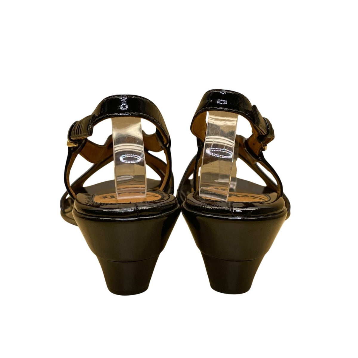 Sofft Women’s Black Patent Leather Slingback Wedge Heel Strappy Sandals Size 7M