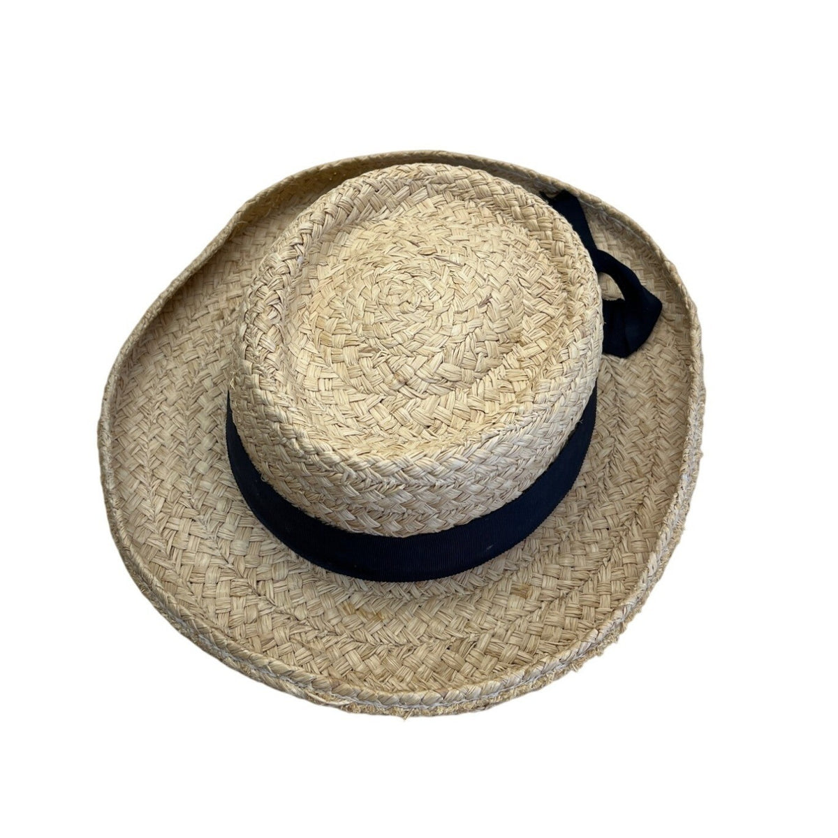 Vintage Straw Hat Black Ribbon Bow Design By Fiesta Santa Barbara One Size