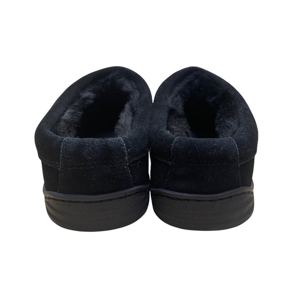 My Slippers Men’s Black Leather Faux Fur Lined Slip-On Clogs Size 13
