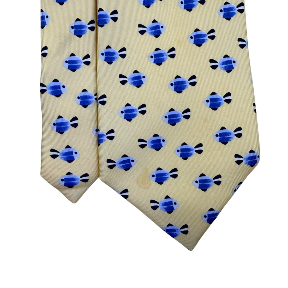 Banana Republic Mens Yellow Silk Tie With Blue Fish Print