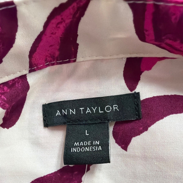 Ann Taylor Womens White & Pink Cotton Floral Print Belted Long-Sleeve Dress Size