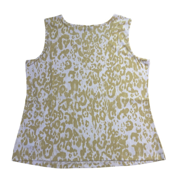 Joan Rivers Womens Beige & White Leopard Print & Sequin Sleeveless Top Size L