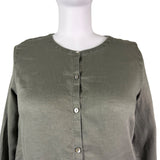 J.Jill Womens Green Linen Button-Down Long Sleeve Top Casual Lightweight Size XL