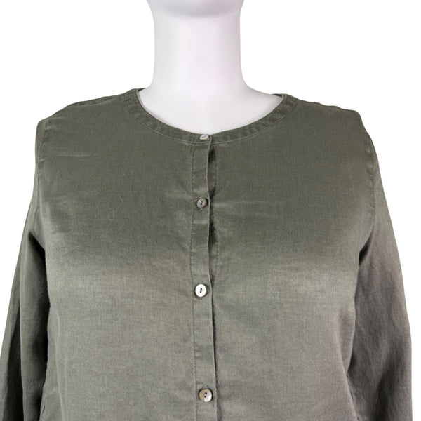 J.Jill Womens Green Linen Button-Down Long Sleeve Top Casual Lightweight Size XL