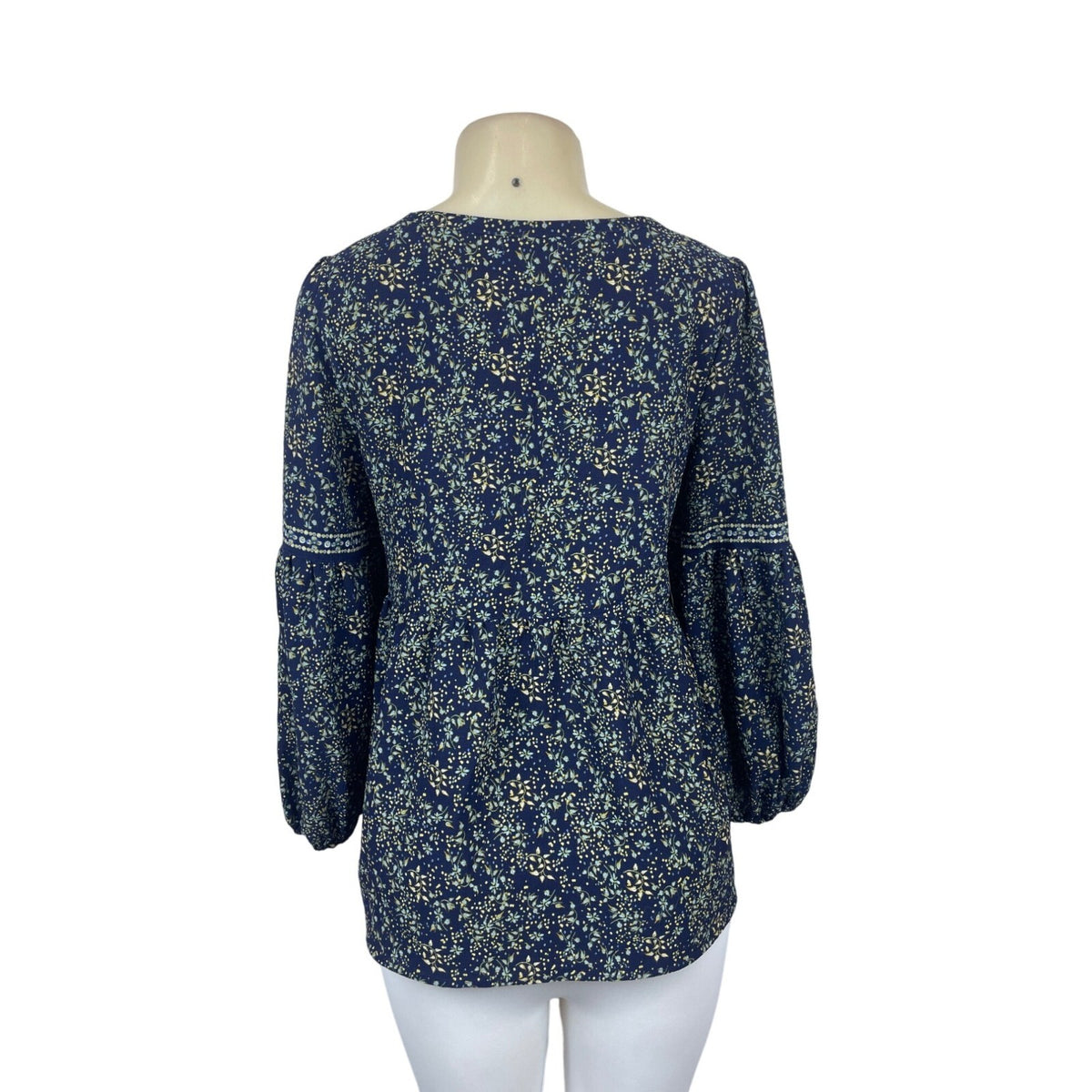 Max Studio Women's Blue with Flower Print Peplum Shirt Sz S