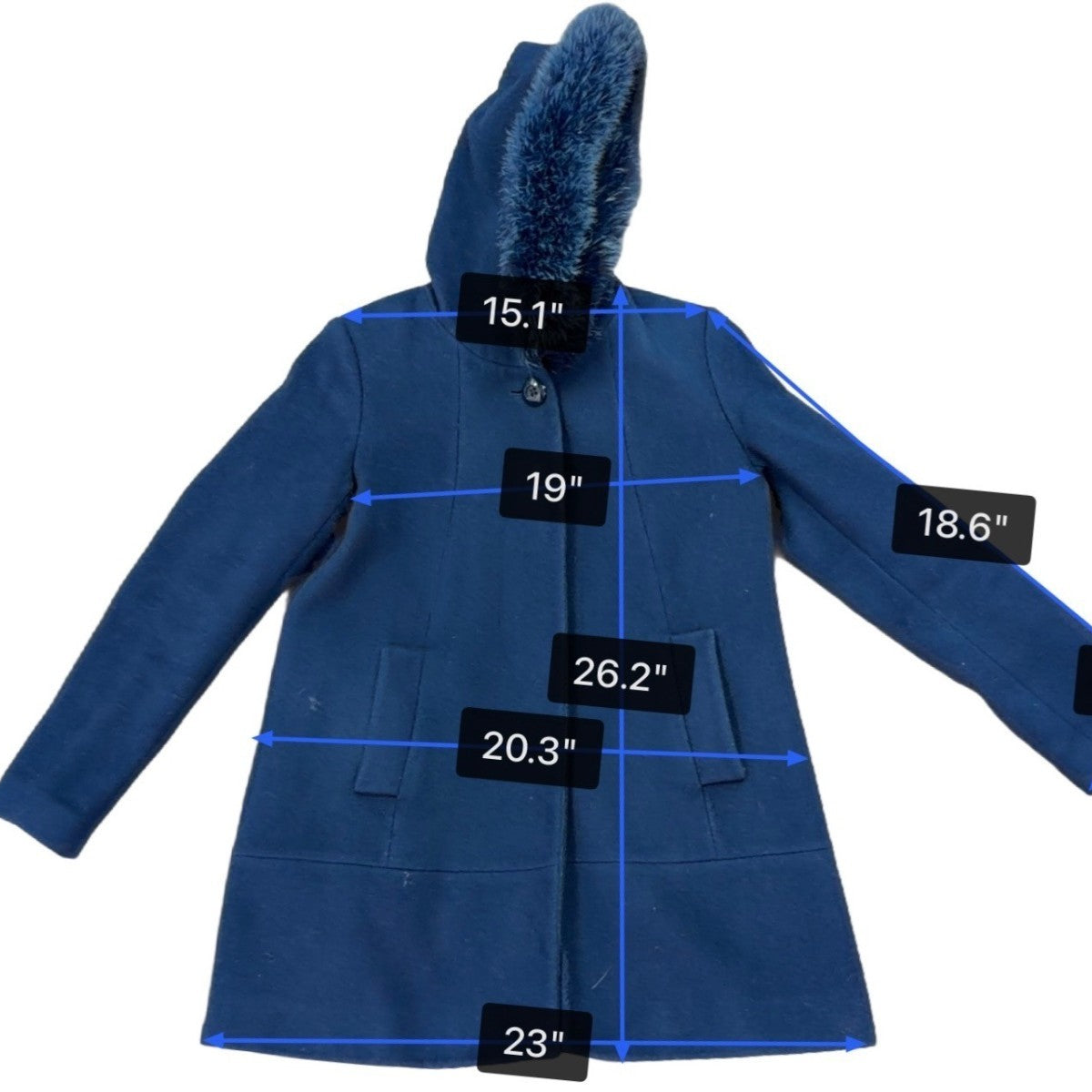 Pendleton Womens Navy Wool & Cashmere Coat With Fox Fur Trim Hood Size 8