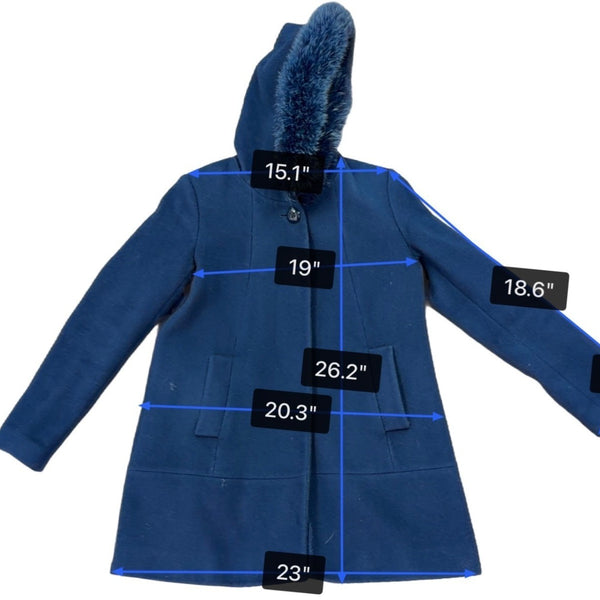 Pendleton Womens Navy Wool & Cashmere Coat With Fox Fur Trim Hood Size 8
