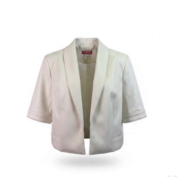 Isaac Mizrahi Live Womens Off-White Faux Leather Cropped Jacket US Size 16