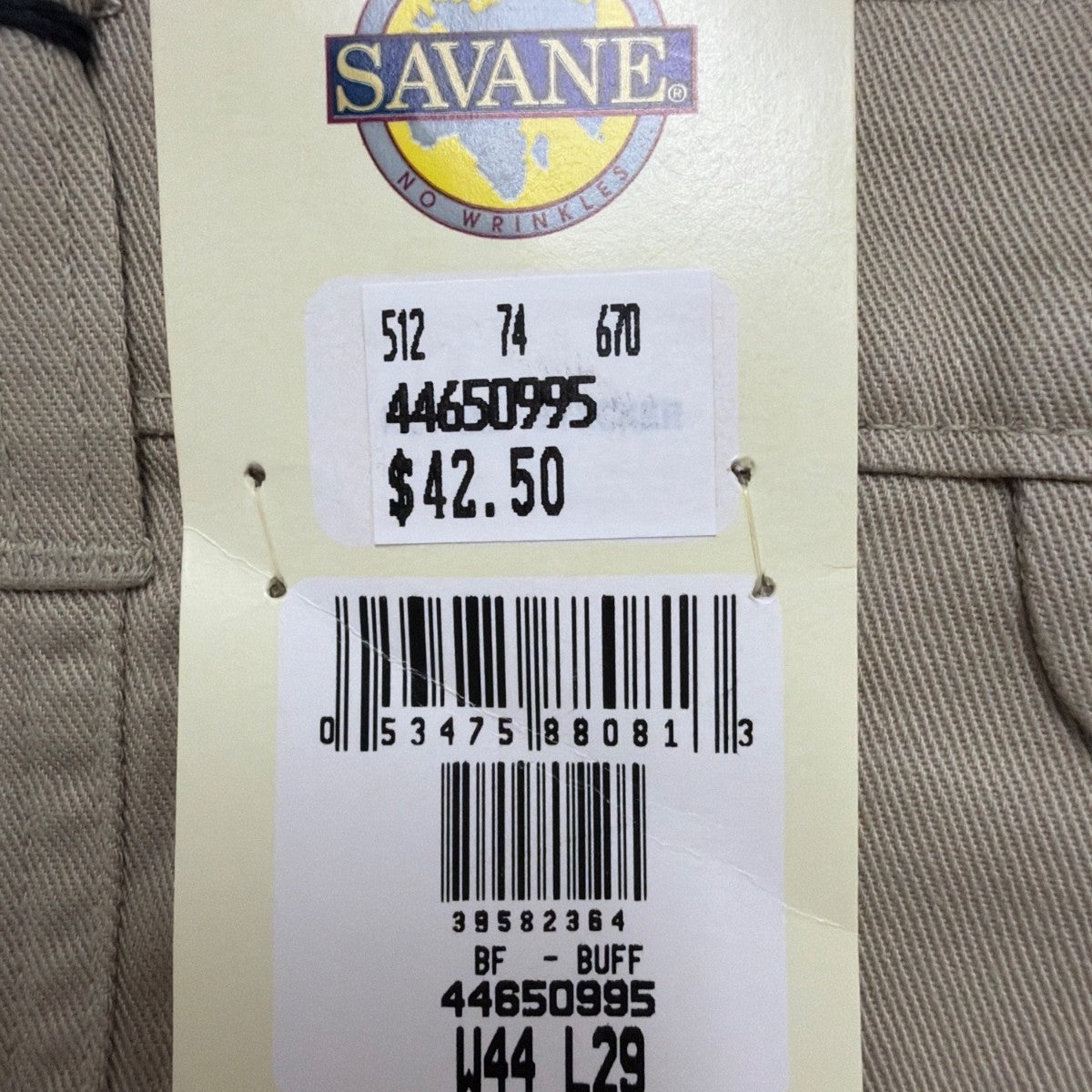 Savane Mens Khaki Cotton Classic Fit Pants No Wrinkles Stain Free Process Sz 44