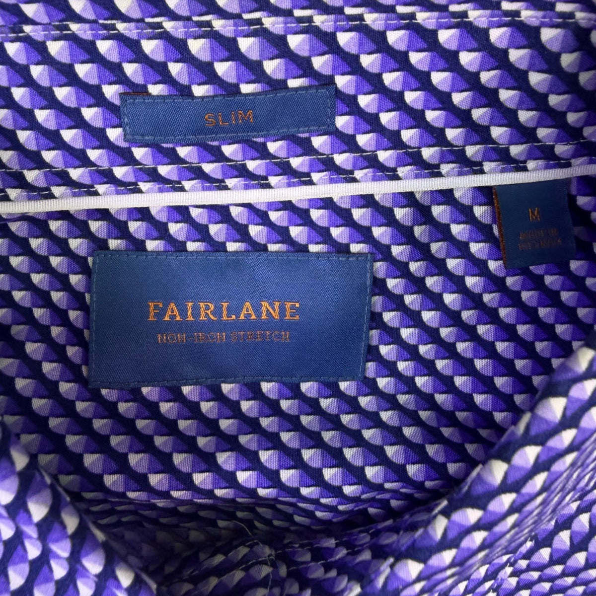 Fairlane Mens Blue Stretch Slim-Fit Patterned Button-Up Shirt Size M