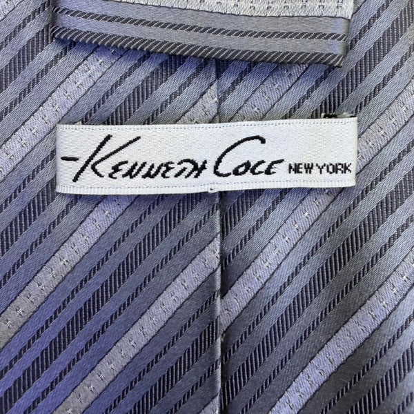 Kenneth Cole Mens Grey/Blue Silk Handmade Striped Tie Business Formal