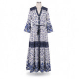 R. Vivimos Womens Blue & White Floral Maxi Dress Cotton Button Down Size XL