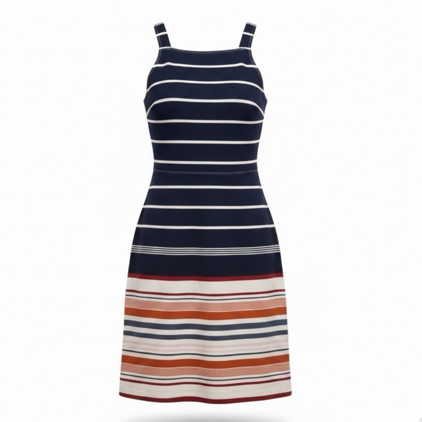 Abercrombie & Fitch Womens Navy & Multicolor Polyester Striped Dress  Size S