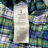 Carters Baby Boys Green & Blue Plaid Button-Up Bodysuit Size 3M - New