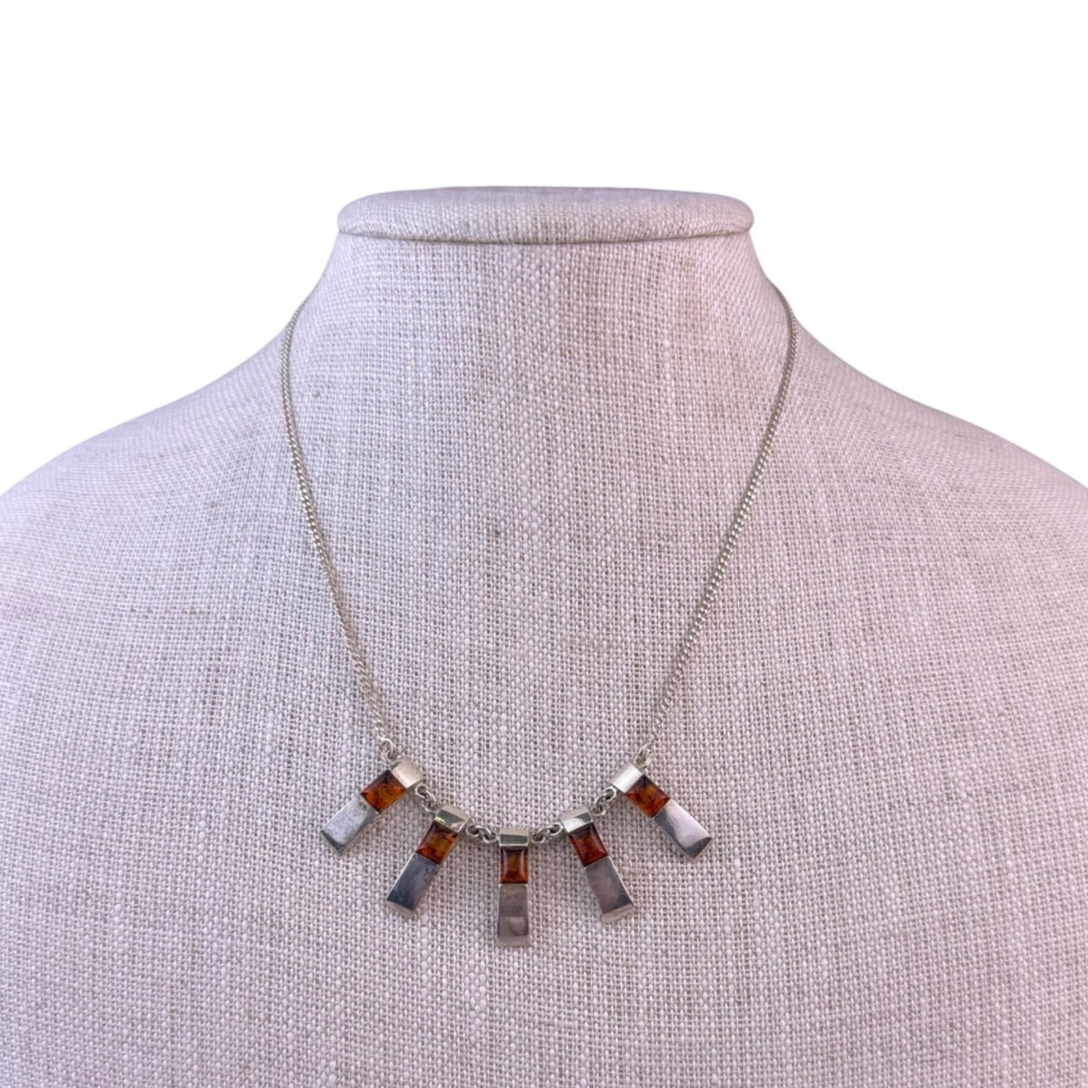 Vintage Collar Womens Silver Tone & Amber Modernist Baltic Sterling Necklace