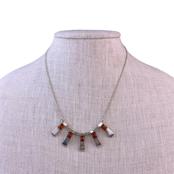 Vintage Collar Womens Silver Tone & Amber Modernist Baltic Sterling Necklace