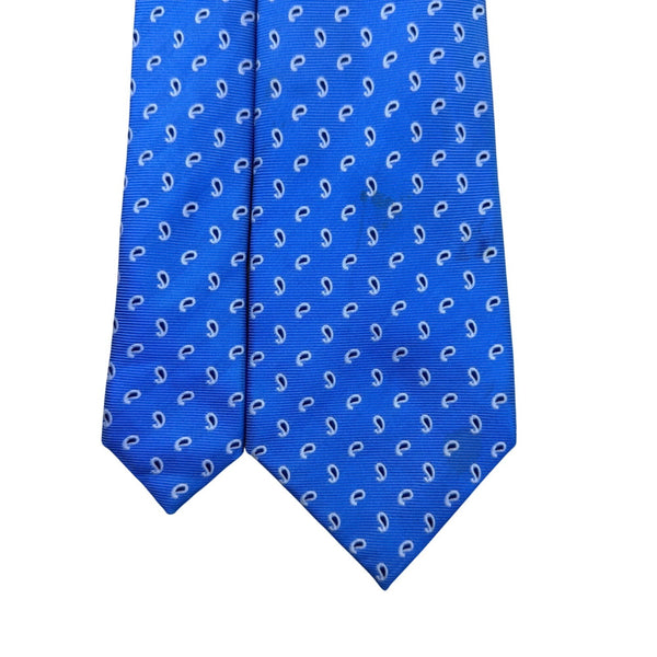 Lauren Ralph Lauren Mens Blue Silk Printed Tie With White Paisley Pattern Italy