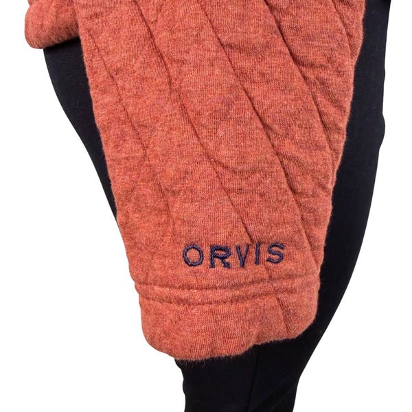 Orvis Womens Rust Quilted Crew Neck Pullover Sweatshirt W/ Button Detail Sz S