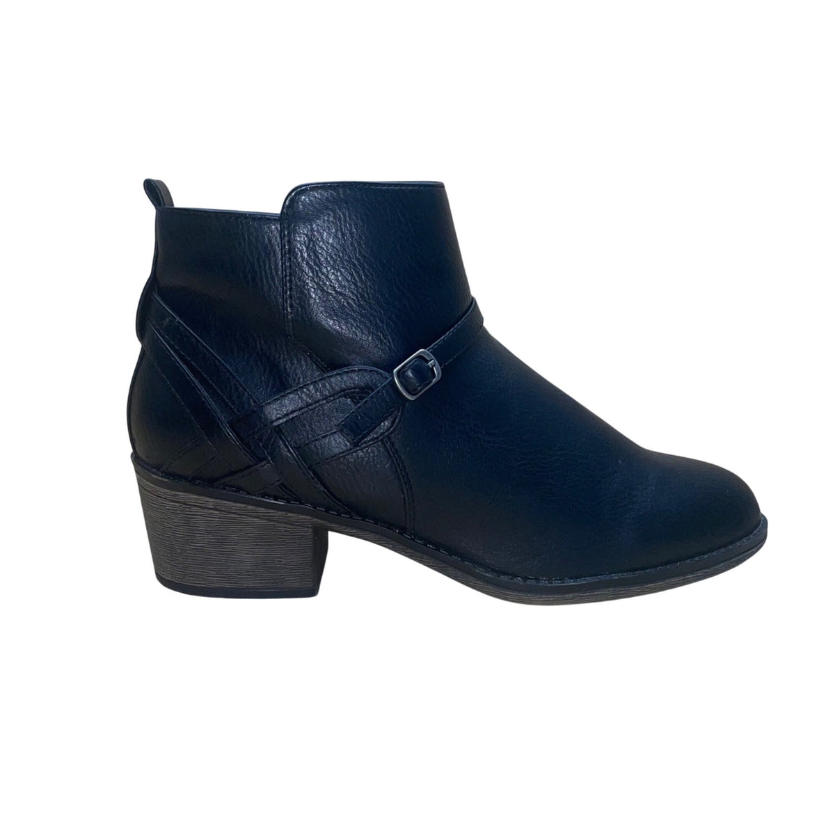White Mt. Women’s Black Man-Made With Side Buckle Detail Ankle Boots Size 9.5M