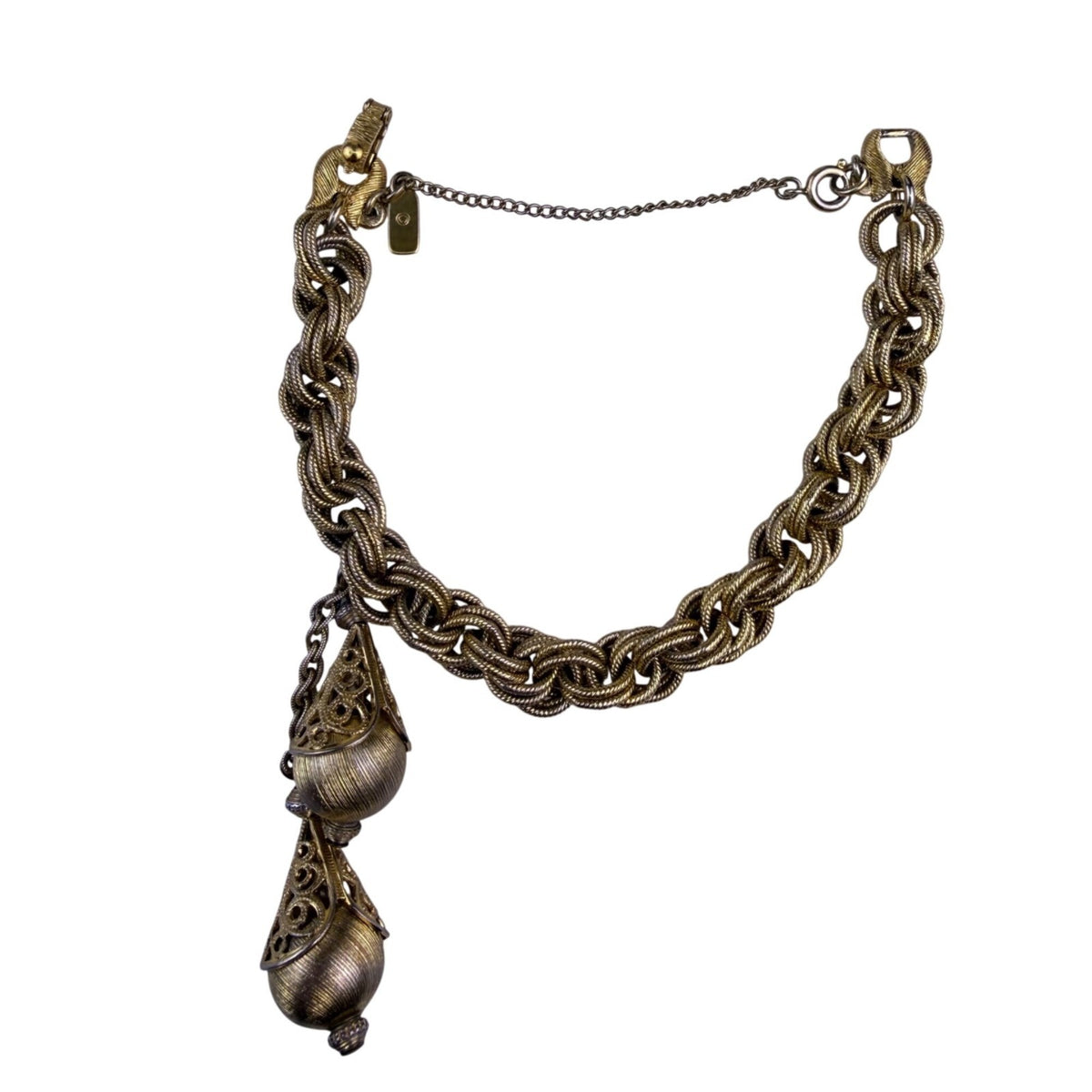 Monet Bolero 1962 Gold Tone Metal Vintage Bracelet Filigree Dangles Chain