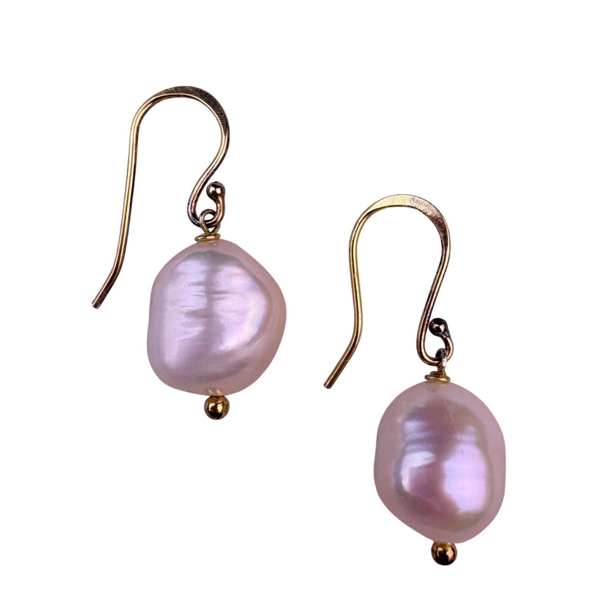 Gold Tone Womens Baroque Pearl 925 Sterling Silver Hook Drop Earrings Handmade