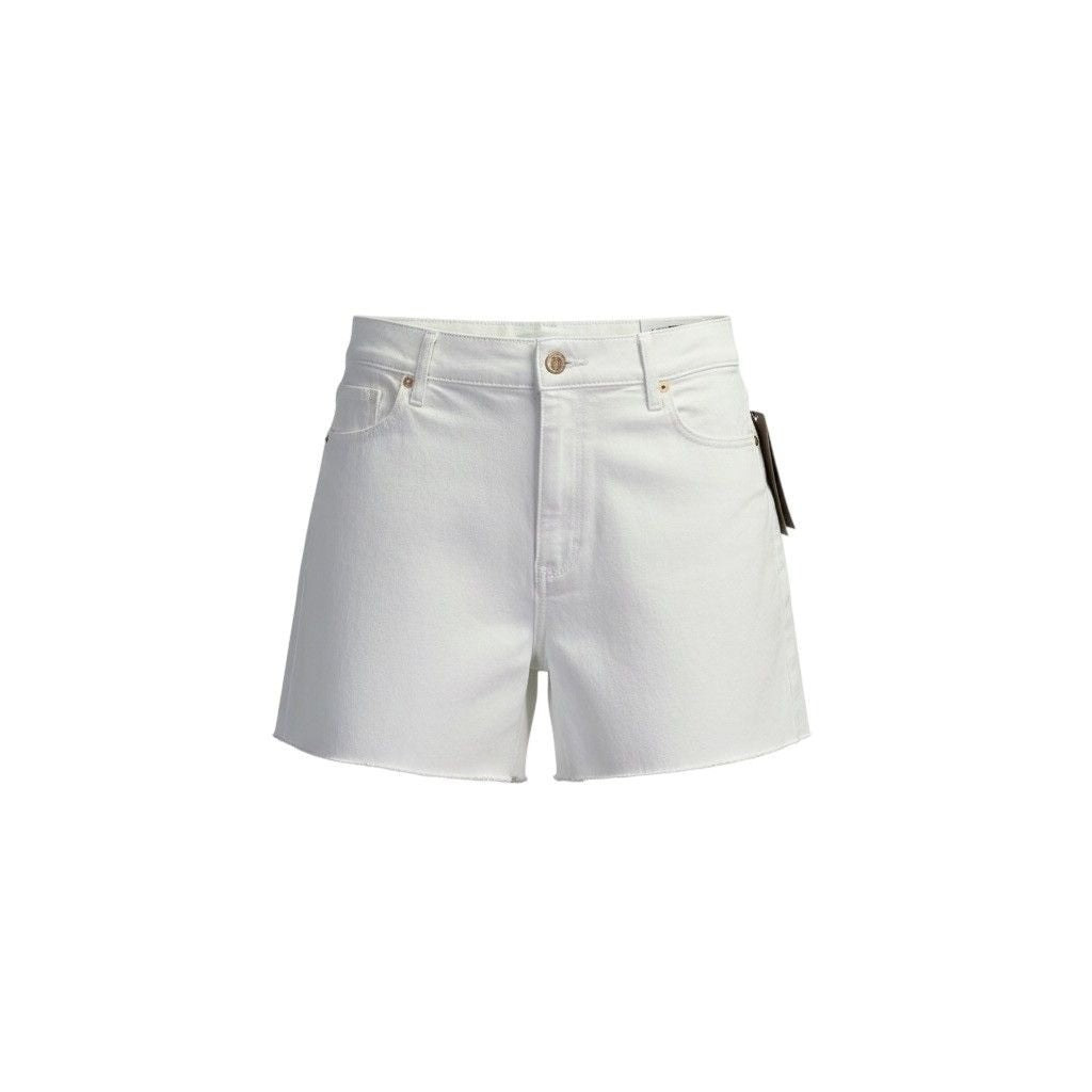 Loft Womens White Cotton Blend Frayed Hem Denim Shorts Casual Summer Size 32/14