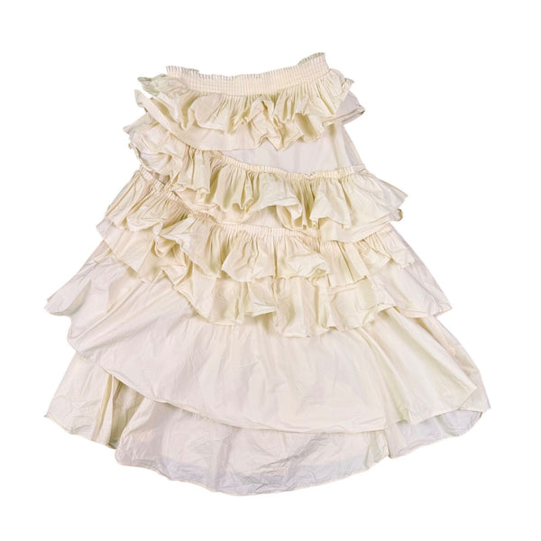 Mable Women’s Ivory Cotton Ruffled Layered Maxi Skirt Flowy Elastic Waist Size M