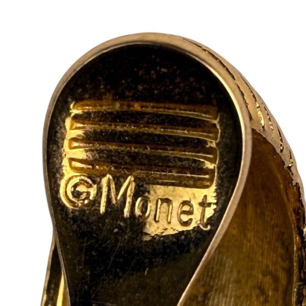 Monet Womens Gold Tone Ribbed Clip-On Hoop Earrings Vintage Crescent Style