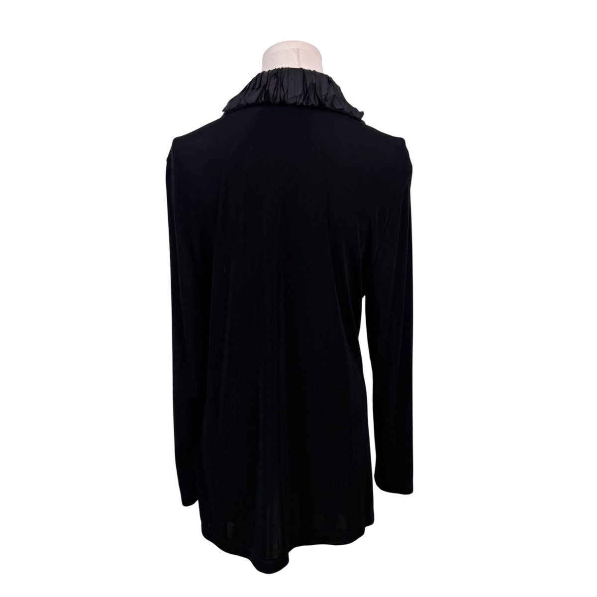 Chicos Womens Black Ruffled Embellished Travelers Cardigan Open Front Size 1