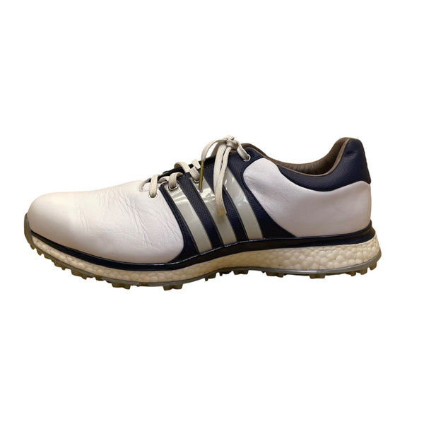 Adidas Mens White/Navy Leather Spikeless Boost Insoles Golf Shoes Size 11