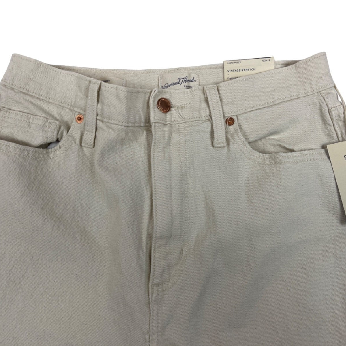 Universal Thread Womens Vintage Stretch High-Rise Straight Jeans 8/29R Beige Cot