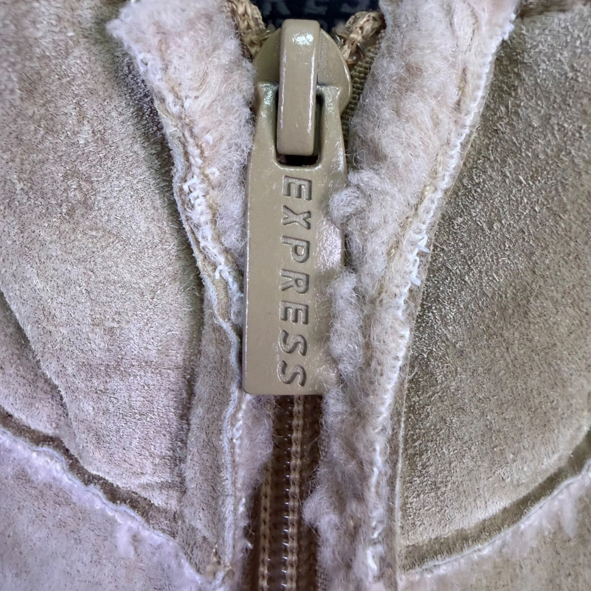 Express Womens Beige Faux Leather Sherpa Lined Zip-Up Vest Size XS